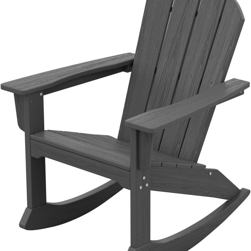 SERWALL Modern Rocking Adirondack Chair, HDPE All Weather Adirondack Rocker for Poolside, Lawn, Garden, Indoor, Outdoor, Grey