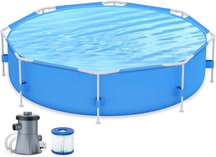 10ft x 30in Outdoor Round Frame Above Ground Swimming Pool Set with Skimmer Filter Pump & Filter Cartridge