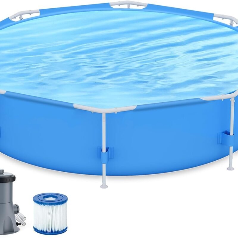 10ft x 30in Outdoor Round Frame Above Ground Swimming Pool Set with Skimmer Filter Pump & Filter Cartridge