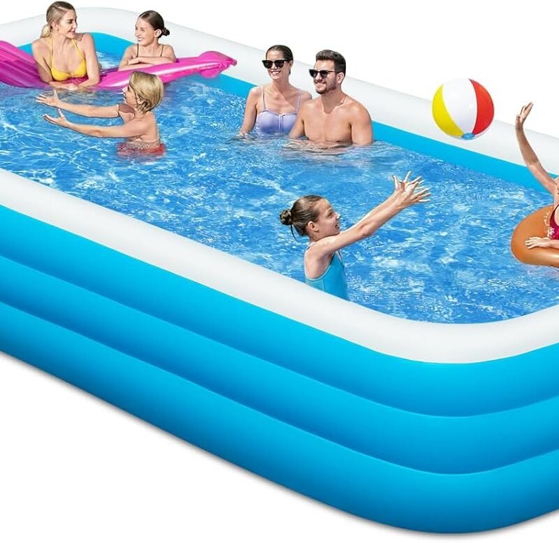 Large Inflatable Swimming Pool - 145"x74"x22" Big Blow Up Kiddie Pool with Repair Patch, Oversized Family Pool for Backyard Outdoor (145"x74"x22")