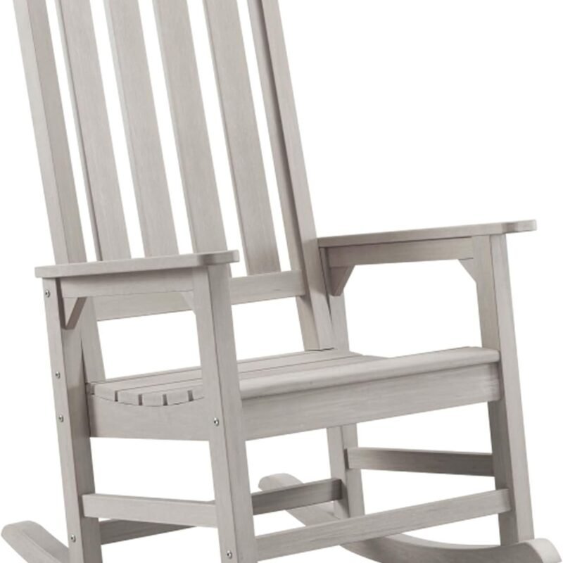 Psilvam Oversized Outdoor Rocking Chair, with 21" Wide Seat and 32" Tall Backrest, Pre-Assembled with Most Components for Effortless Installation (Gray)