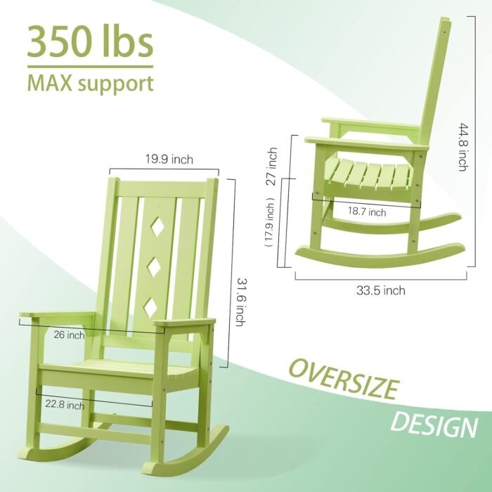 Oversized Rocking Chair, Outdoor Rocking Chair for Adults, All Weather Resistant Porch Rocker for Lawn Garden, 350lbs Weight Capacity - Image 3