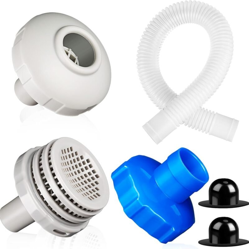 8 Pcs 25022E Swimming Pool Water Jet Connector Kits 25016 Above Ground Pool Skimmer Hose and Adapter B Set Replacement with Outlet Strainer Grid Inlet Nozzle and Hole Plug for Above Ground Pool