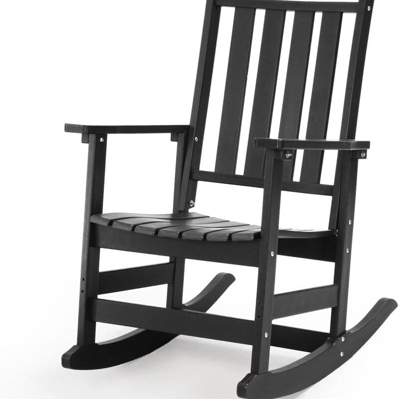 Oversized Outdoor Rocking Chair,All Weather Rocker Chair with More Comfortable Seat Panel for Porch Patio Outside(Black)