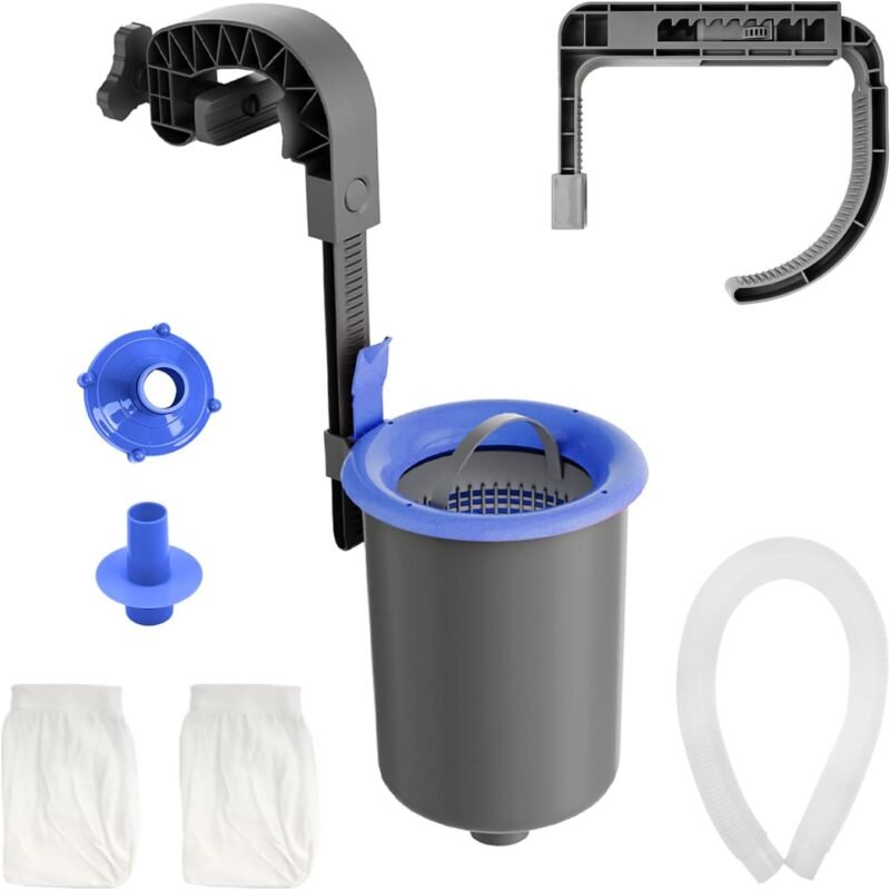 Wall Mount Swimming Pool Surface Debris Skimmer Basket with Socks Above Ground Pool Skimmer Kit with Quick Set Up & Adjustable Mounting Bracket for 800+ GPH Pumps - Blue