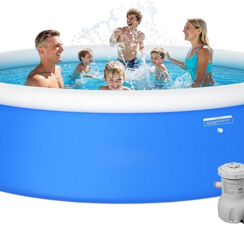 2025 Upgrade 12'*33" Round Inflatable Top Ring Above Ground Swimming Pool Fast Easy to Set Up Blow Up Pool Set with 530GPH Filter Pump for Summer Outdoor Garden Backyard Childen Adults