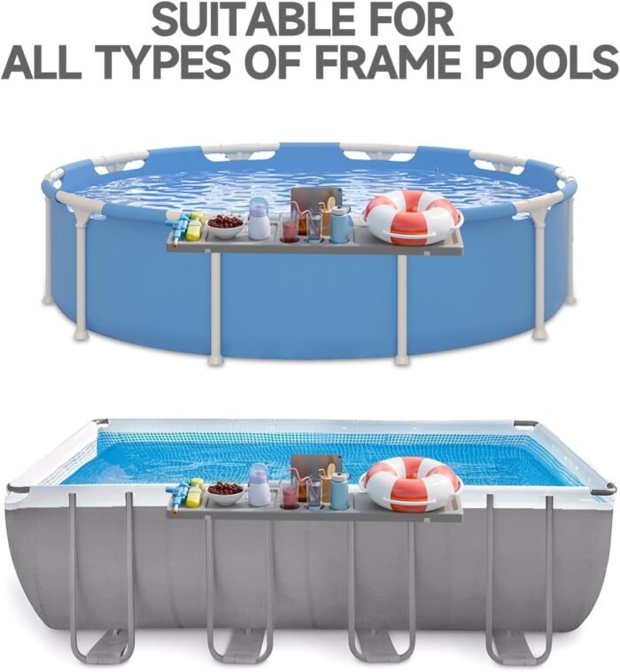 Above Ground Pool Bar Table, 2 in1 Poolside Drink Holder with 5 Cup Holders, Must Have Swimming Pool Accessories for Adults, Portable Swim Up Bar, 47×11in - Image 4