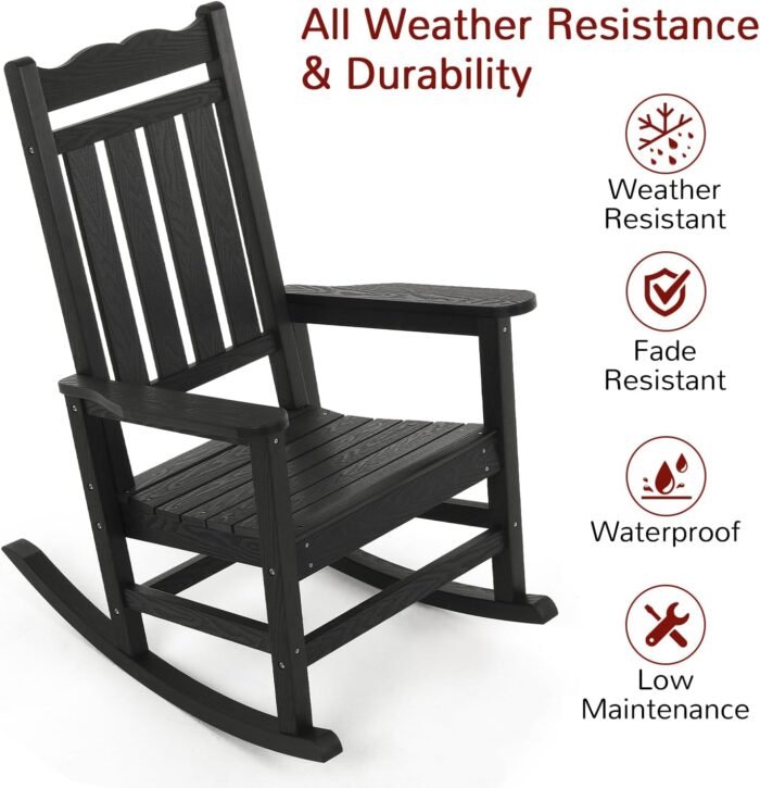 Stoog All-Weather Patio Rocking Chair with 400 lbs Weight Capacity, Oversized Porch Rocker Chair, for Backyard, Fire Pit, Lawn, Garden, Outdoor and Indoor, Black - Image 4