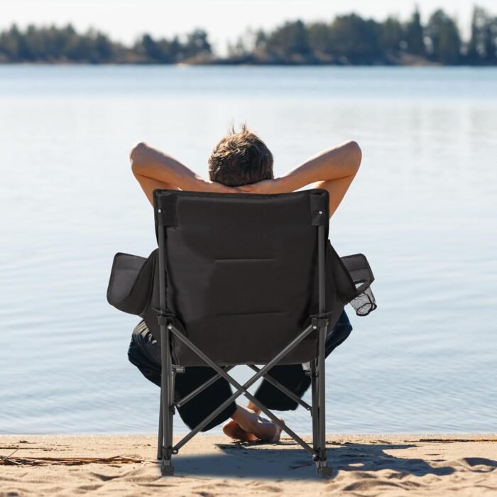 Oversized Rocking Camping Chair with Headrest & Cup Holder - 400lbs Capacity, 600D Oxford Fabric, Easy Fold Portable Outdoor Rocker Chair for Camping, Backyard, Beach, Light Gray - Image 7