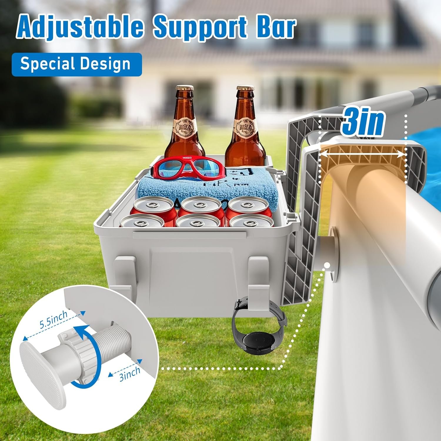 【2025 Upgrade】 2 Sets Poolside Storage Basket with Cup Holders, Above Ground Pool Accessories, Swimming Pool Storage Basket 3-in-1 Functionality, Fits 3 Inch or Less Top Rail ( Beige, 2Pcs ) - Image 5