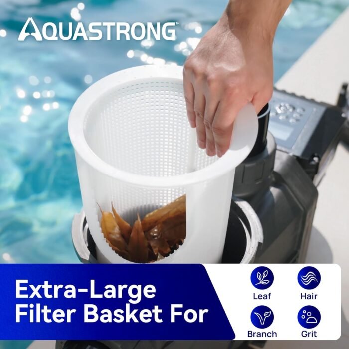AQUASTRONG Variable Speed Pool Pump, 2 HP, 220V, 10566GPH, In/Above Pool Pump, Energy Efficient, High Flow, Powerful Self Primming Swimming Pool Pumps with Filter Basket - Image 7