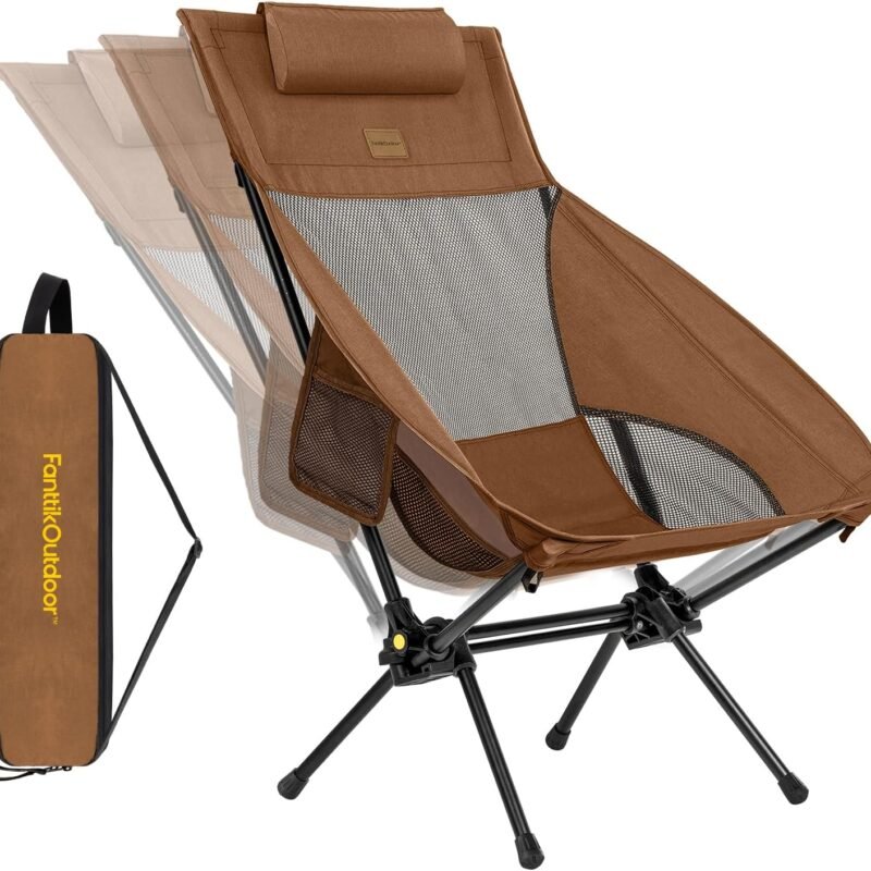 FanttikOutdoor Zeta L8 Max Camping Chair, Portable & Lightweight, Multi-Angle Adjustable, Supports up to 250 lbs, Comfort-Driven Design, High Strength Camping Chair for Travel, Hiking, Fishing (Brown)