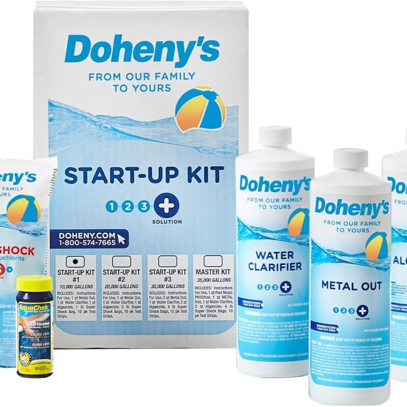 Doheny's Ultimate Pool Opening Start-Up Kit | Made in USA | Includes Metal Out, Algae Control, Clarifier & Super Shock | Prevents Stains, Rust & Scale | Free 10-Pack Test Strips | Pro-Grade Chemicals