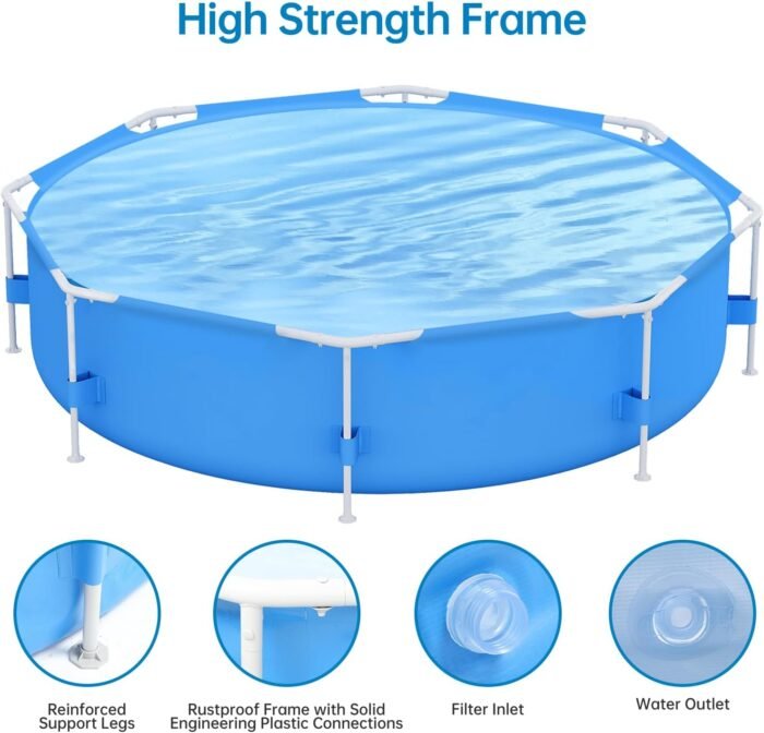 10ft x 30in Outdoor Round Frame Above Ground Swimming Pool Set with Skimmer Filter Pump & Filter Cartridge - Image 6