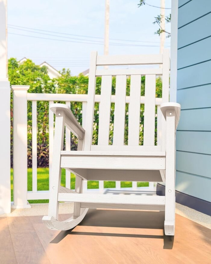 SERWALL Oversized Rocking Chair, Outdoor Rocking Chair for Adults, All Weather Resistant Porch Rocker for Lawn Garden, White - Image 2