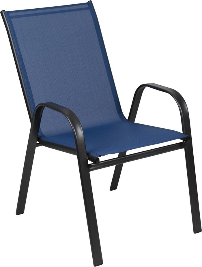 Flash Furniture Brazos Series Outdoor Stackable Patio Chairs with Flex Comfort Material, Stacking Outdoor Modern Sling Patio Chairs, Set of 4, Navy - Image 11