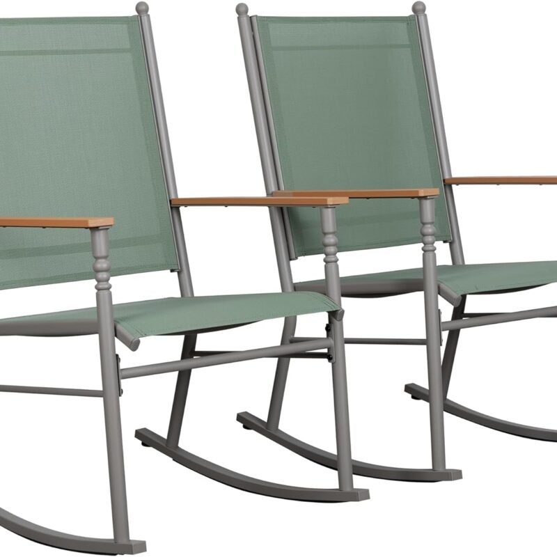 Shintenchi 2 Pieces Outdoor Rocking Chair Set,Upgraded Patio Set with High Back,Breathable Fabric Chairs Outdoor Textilene Rocking Chair for Patio, Garden, Balcony, Pool, Green