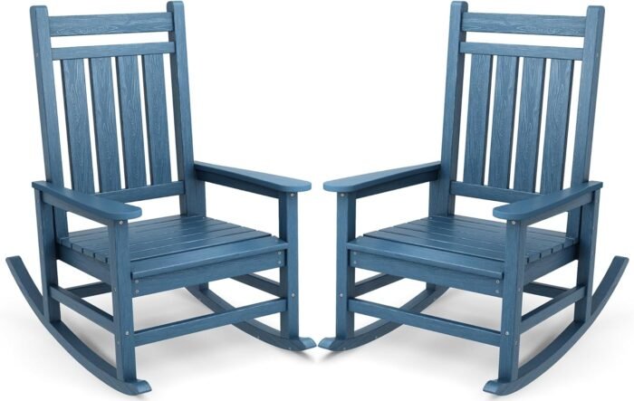 SEWALL Oversized Outdoor Rocking Chair Set of 2, HDPE Rocking Chair for Adults, Patio Rocking Chairs for Porch, Blue