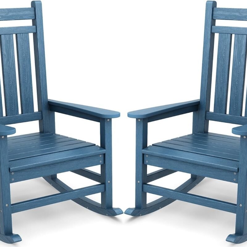 SEWALL Oversized Outdoor Rocking Chair Set of 2, HDPE Rocking Chair for Adults, Patio Rocking Chairs for Porch, Blue