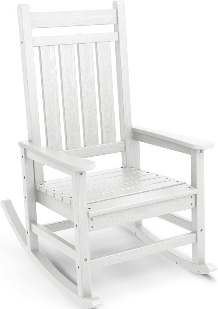 SERWALL Oversized Rocking Chair, Outdoor Rocking Chair for Adults, All Weather Resistant Porch Rocker for Lawn Garden, White