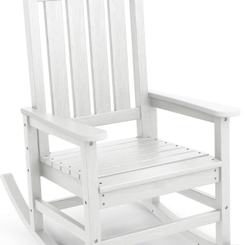 SERWALL Oversized Rocking Chair, Outdoor Rocking Chair for Adults, All Weather Resistant Porch Rocker for Lawn Garden, White