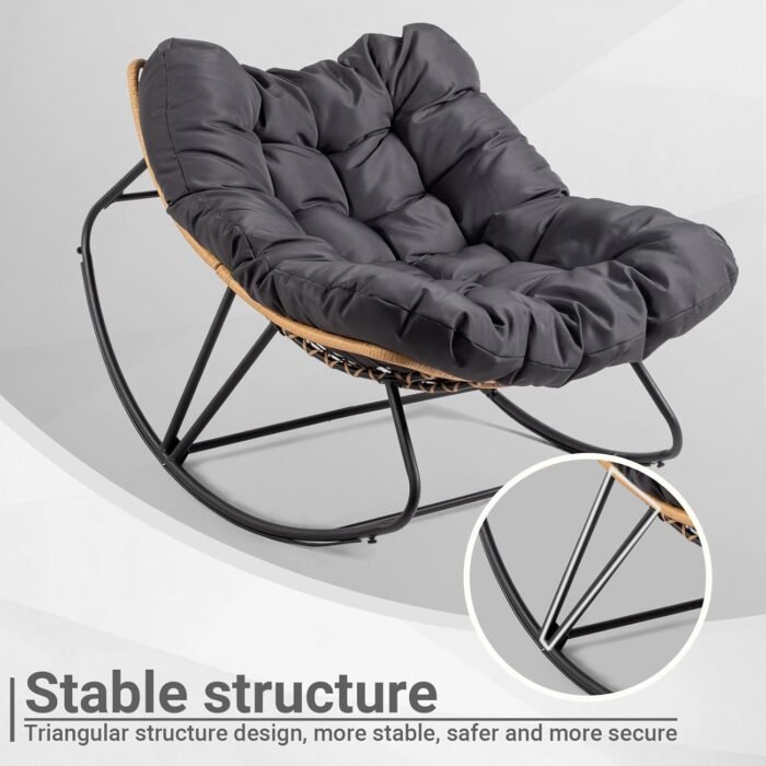 VINGLI Papason Rocking Chair Outdoor, Patio Rocking Chair with Cushion, Comfortable Rocker Weatherproof for Garden, Yard, Outdoor/Indoor, Grey - Image 6