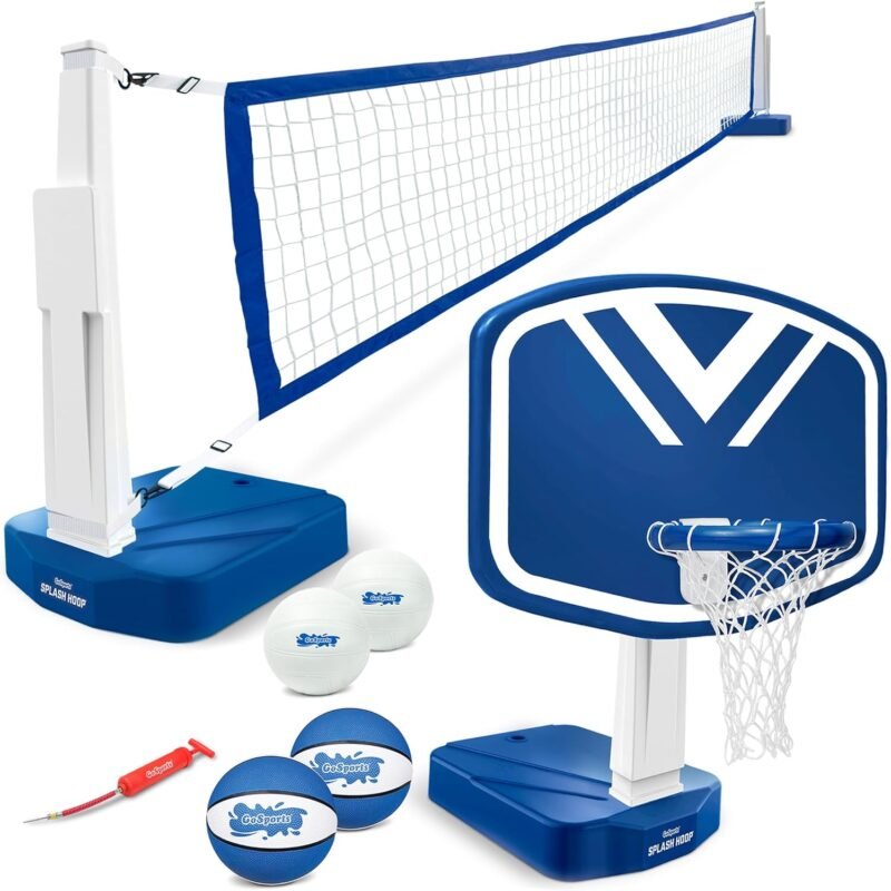 GoSports Splash Hoop 2-in-1 Pool Basketball Hoop & Volleyball Net Game Set