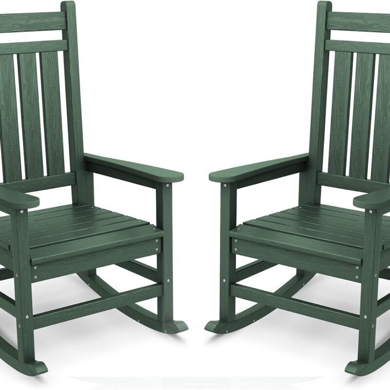 SERWALL Outdoor Rocking Chair Set of 2, HDPE Rocking Chairs for Adult, All Weather Porch Rockers for Lawn Garden, Green