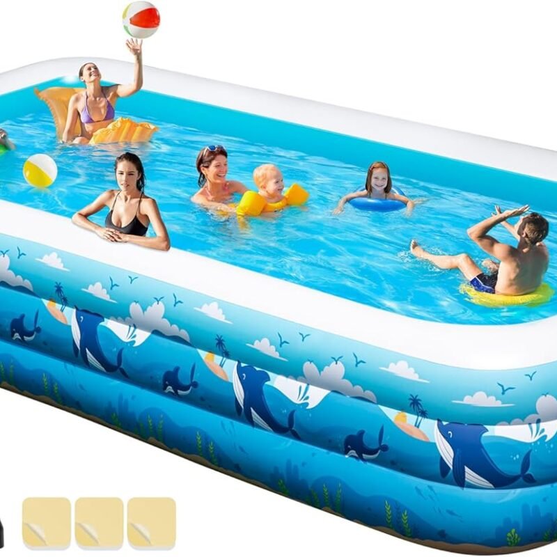 Extra Large Inflatable Pool with Pump, 158"x74"x22" Big Thickened Blow Up Pool for Adults, Fast Inflation & Drainage, Portable Family Swimming Pools with Pump for Backyard Garden Lawn Water Party