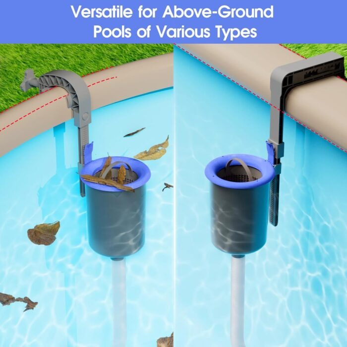 Wall Mount Swimming Pool Surface Debris Skimmer Basket with Socks Above Ground Pool Skimmer Kit with Quick Set Up & Adjustable Mounting Bracket for 800+ GPH Pumps - Blue - Image 4