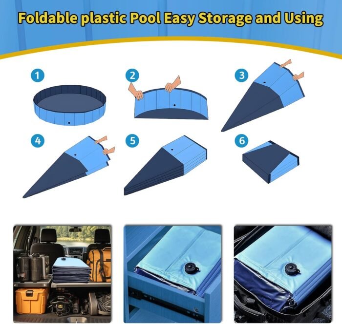 Foldable Dog Pool, 71" x 12" Large Kiddie Pool with Hard Plastic, Non-Slip Dog Bath Tub for Outdoor Backyard, Collapsible Dog Swimming Pool for Kids Dogs Pets (Blue) - Image 5