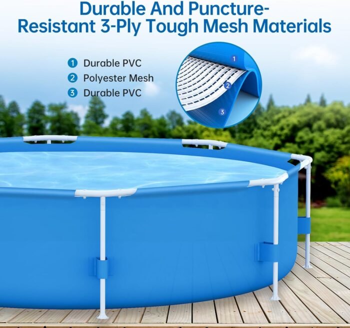 10ft x 30in Outdoor Round Frame Above Ground Swimming Pool Set with Skimmer Filter Pump & Filter Cartridge - Image 3