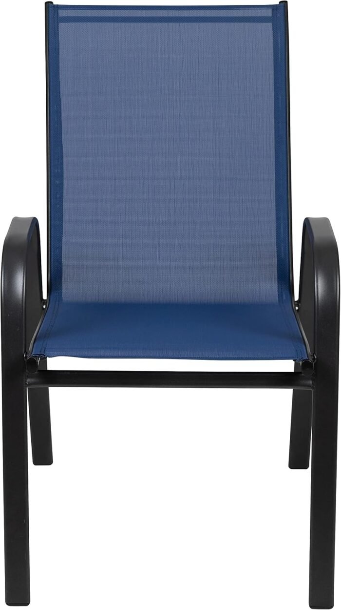 Flash Furniture Brazos Series Outdoor Stackable Patio Chairs with Flex Comfort Material, Stacking Outdoor Modern Sling Patio Chairs, Set of 4, Navy - Image 8