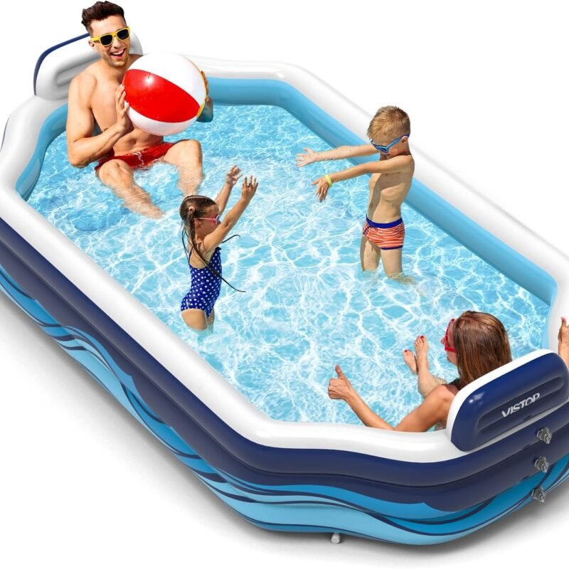 VISTOP Inflatable Pool with Seats and Backrests 120 inch, XLarge Thickened Full-Sized Family Fun Swimming Pool for Kids and Adults, Outdoor, Garden, Backyard, Summer Water Center Party