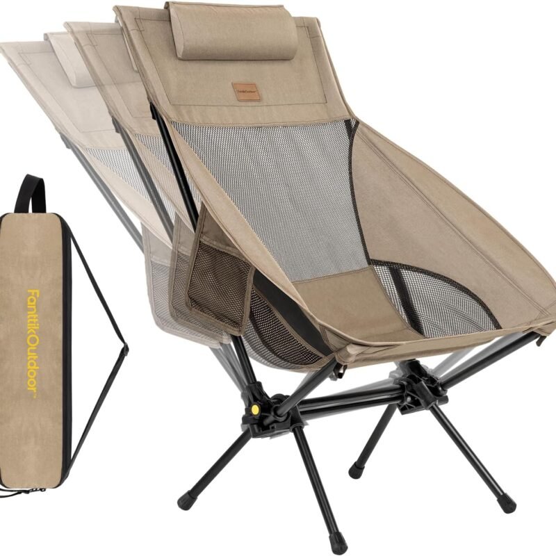 FanttikOutdoor Zeta L8 Max Camping Chair, Portable & Lightweight, Multi-Angle Adjustable, Supports up to 250 lbs, Comfort-Driven Design, High Strength Camping Chair for Travel, Hiking, Fishing (khaki)