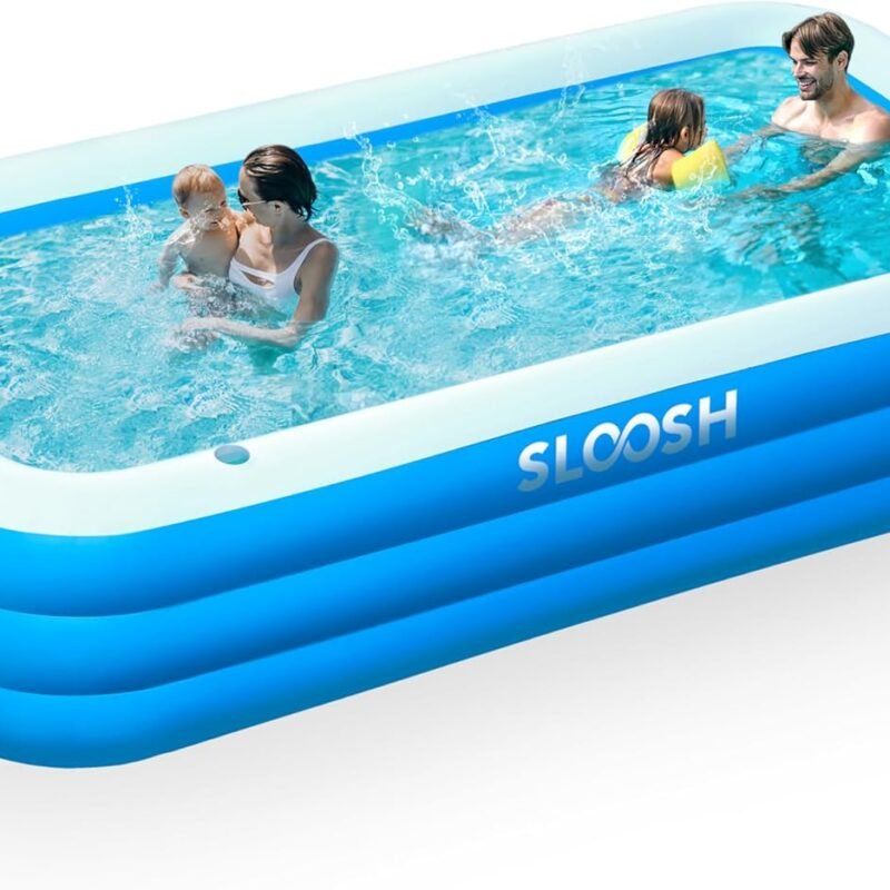 SLOOSH Inflatable Swimming Pool with Seats, 120" x 72" x 22" Full-Sized Blow Up Durable Thickened Above Ground Family Pool for Summer Water Party Backyard Garden Lawn,Blue