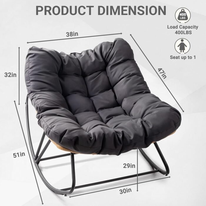VINGLI Papason Rocking Chair Outdoor, Patio Rocking Chair with Cushion, Comfortable Rocker Weatherproof for Garden, Yard, Outdoor/Indoor, Grey - Image 2