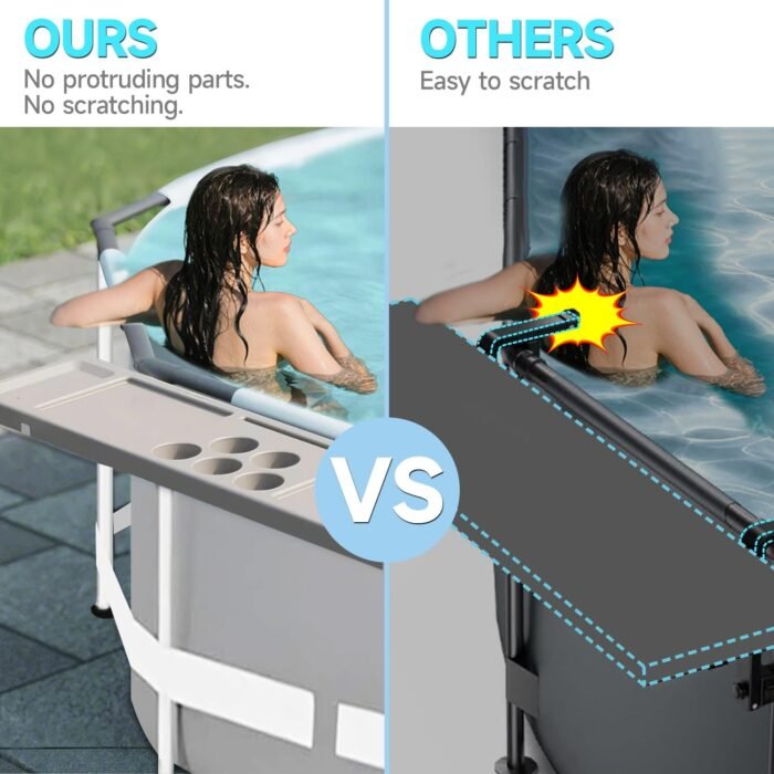 Above Ground Pool Bar Table, 2 in1 Poolside Drink Holder with 5 Cup Holders, Must Have Swimming Pool Accessories for Adults, Portable Swim Up Bar, 47×11in - Image 5