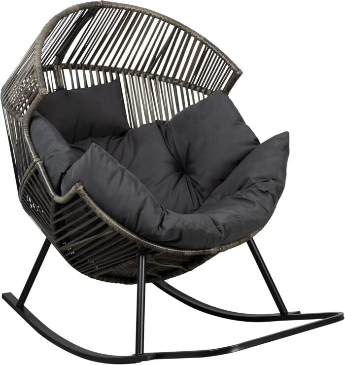 Shintenchi Wicker Egg Chair,Oversized Outdoor Indoor Rocking Chair,Large PE Rattan Rocking Chair with Cushion for Patio, Balcony, Backyard, Garden,Deep Grey - Image 7