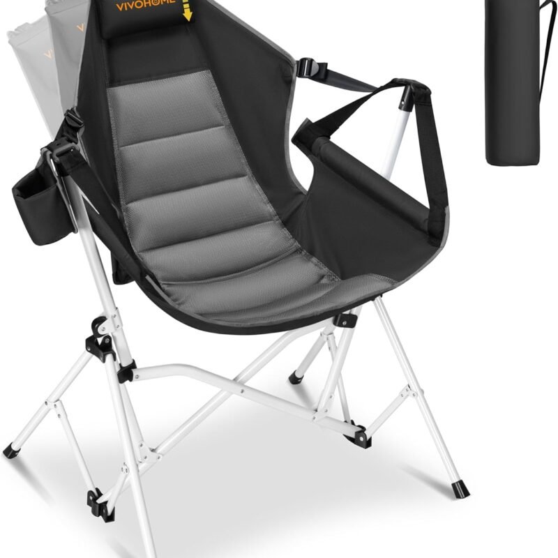 VIVOHOME Hammock Camping Chair, Portable Outdoor Swinging Rocking Chairs for Adults with Adjustable Pillow, Back and Height for Travelling, Backyard, Patio, Supports 400 lbs, 600D Breathable Mesh