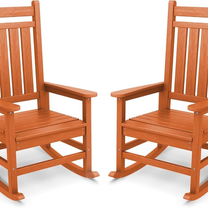 SERWALL Outdoor Rocking Chair Set for Porch (Chair Set of 2, Light Orange)