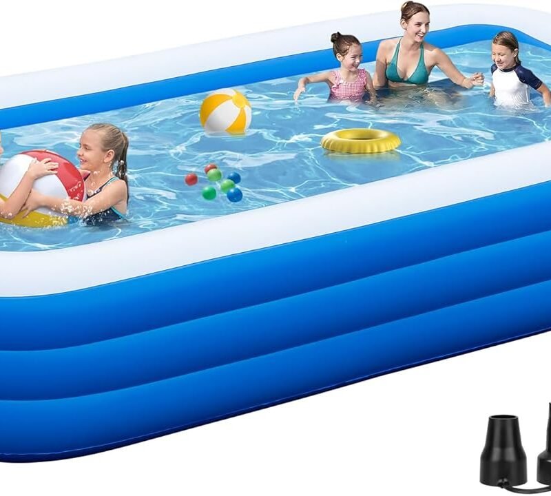 Inflatable Pool with Pump, Extra Large 130'' x 72'' x 22'' Blow Up Pool, Thickened Design Above Ground Swimming Pool for Family, Backyard, Garden, Lawn