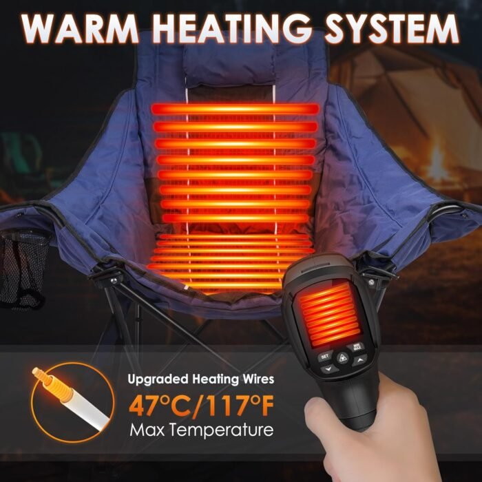 Suteck Heated Rocking Camping Chair, XL Oversized Rocking Chair Outdoor with 3 Heat Levels for Back and Seat, Heated Chairs Outdoor Sports for Patio Lawn Picnic Travel, Power Bank（Not Included） - Image 3