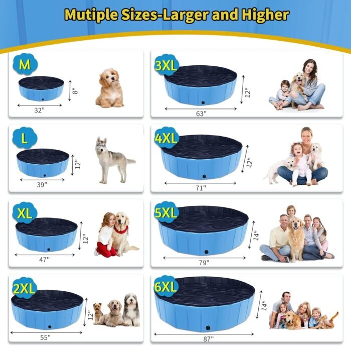 Foldable Dog Pool, 71" x 12" Large Kiddie Pool with Hard Plastic, Non-Slip Dog Bath Tub for Outdoor Backyard, Collapsible Dog Swimming Pool for Kids Dogs Pets (Blue) - Image 4