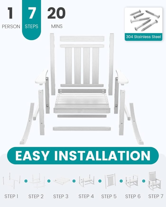 SEWALL Oversized Outdoor Rocking Chair Set of 4, HDPE Rocking Chair for Adults, Patio Rocking Chairs for Porch, White - Image 7