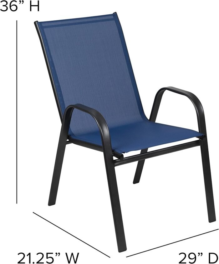 Flash Furniture Brazos Series Outdoor Stackable Patio Chairs with Flex Comfort Material, Stacking Outdoor Modern Sling Patio Chairs, Set of 4, Navy - Image 3