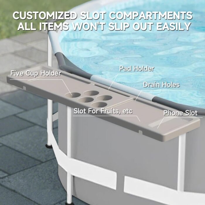 Above Ground Pool Bar Table, 2 in1 Poolside Drink Holder with 5 Cup Holders, Must Have Swimming Pool Accessories for Adults, Portable Swim Up Bar, 47×11in - Image 3