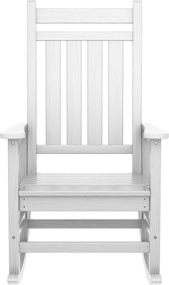 SERWALL Oversized Rocking Chair, Outdoor Rocking Chair for Adults, All Weather Resistant Porch Rocker for Lawn Garden, White - Image 9
