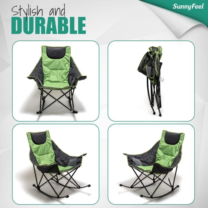 SUNNYFEEL Oversized Rocking Camping Chair, Fully Padded Patio Chair with Side Pocket, High Back Portable Lawn Recliner with Headrest, Outdoor Camp Rocker Chairs for Adults Heavy Duty 500 LBS - Image 7