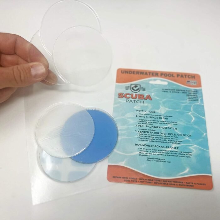 All-in-One Repair Kit for Above-Ground Pools | Fast, Underwater-Capable Peel-and-Stick OR Adhesive Glue-Down Vinyl Patches & for Easy Set and Frame Pools 2-1/2 Inch Peel and Stick - Image 5